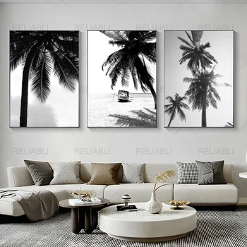 Peisaj Tropical Poster Alb-Negru Minimalist Perete Imagine Plajă Panza Pictura Nordică Palmier de Imprimare Art Decor Acasă