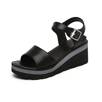 2021 Pantofi de Vara pentru Femei Pene Tocuri Sandale Tinere Casual, Sandale Pantofi Alb Negru Pană Toc 6cm