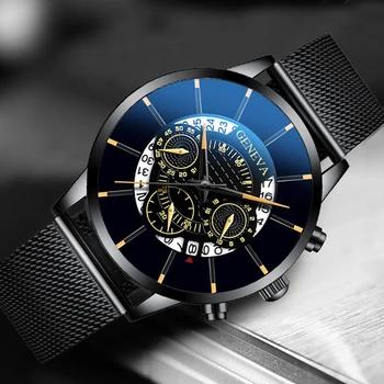 Reloj hombre 2021 Moda pentru Bărbați de Afaceri Calendar Ceasuri Albastru Plasă din Oțel Inoxidabil Curea Analog Cuarț Ceas relogio masculino