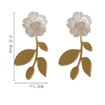 2021 noua coreean metal frunze cercei cercei femeia a contractat temperament flori de Aur feminin pearl cercei 2.8 cm