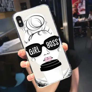 Fata de Seful Roz Femei Desene animate Telefonul Caz Transparent moale Pentru iphone 5 5s 5c 6 se 6s 7 8 11 12 plus mini x xs xr pro max
