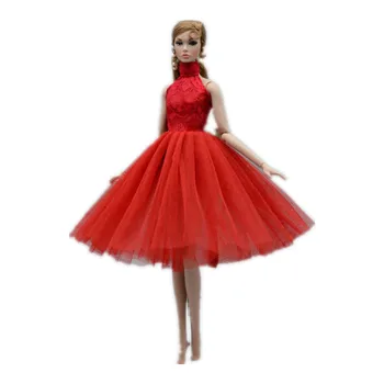 Elegant Roșu de Înaltă Gât Rochie de Balet pentru Papusa Barbie Haine de Printesa Partid Rochie de Dans Tinuta Vestidos 1/6 BJD Papusi Accesorii
