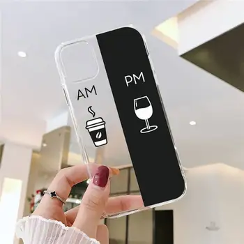 Cafea Paharul de Vin Telefonul Caz Transparent pentru iPhone 6 7 8 11 12 s mini pro X XS XR MAX Plus SE acoperă funda