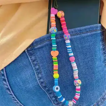 Noi, Pline De Culoare Margele Smiley Imitație Pearl Lanț De Telefon Mobil Curea Moale Ceramică Brățară Pentru Femei Bijuterii De Vară