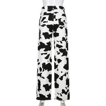 Darlingaga Streewear Animal Vaca Tipărite Blugi cu Talia Inalta Direct de Epocă Y2K Pantaloni din Denim Blugi Largi Femei Pantaloni Largi Picior