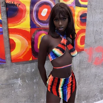 NIBBER Moda de Vara Sexy Dungi Colorate pe Bretele si Fusta Mini Set de Două Piese Noi Femeile de Stradă Club de sex Feminin Subțire Fusta Set