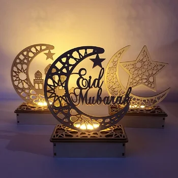 Din lemn Luna CONDUS Eid Mubarak Decoratiuni Acasă Ambarcațiuni Ornament Pandantiv Islam Partid Musulman Ramadan Star Light Eveniment Consumabile Partid