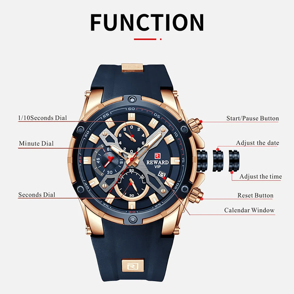 RECOMPENSA de Moda Cadran Mare pentru Bărbați Ceas Barbati Top Brand de Lux Cronograf Silicon Sport Ceasuri Quartz rezistent la apa relogio Masculino