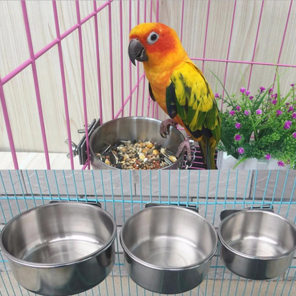 Păsări de companie din Oțel Inoxidabil fel de Mâncare hrănitoare pentru Păsări Papagal Papagal LovebirdHanging Staționare Colivie Boluri Anti-cifra de afaceri