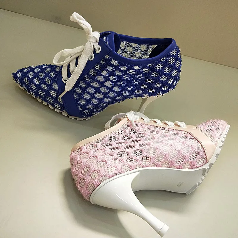 2019 Respirabil Femei Pompe Subliniat Retro Sexy Strappy Tocuri de 7CM Pantofi Noi Femeie Pantofi pentru Femeie Dantela Sus Pantofi pentru Femei Pantofi