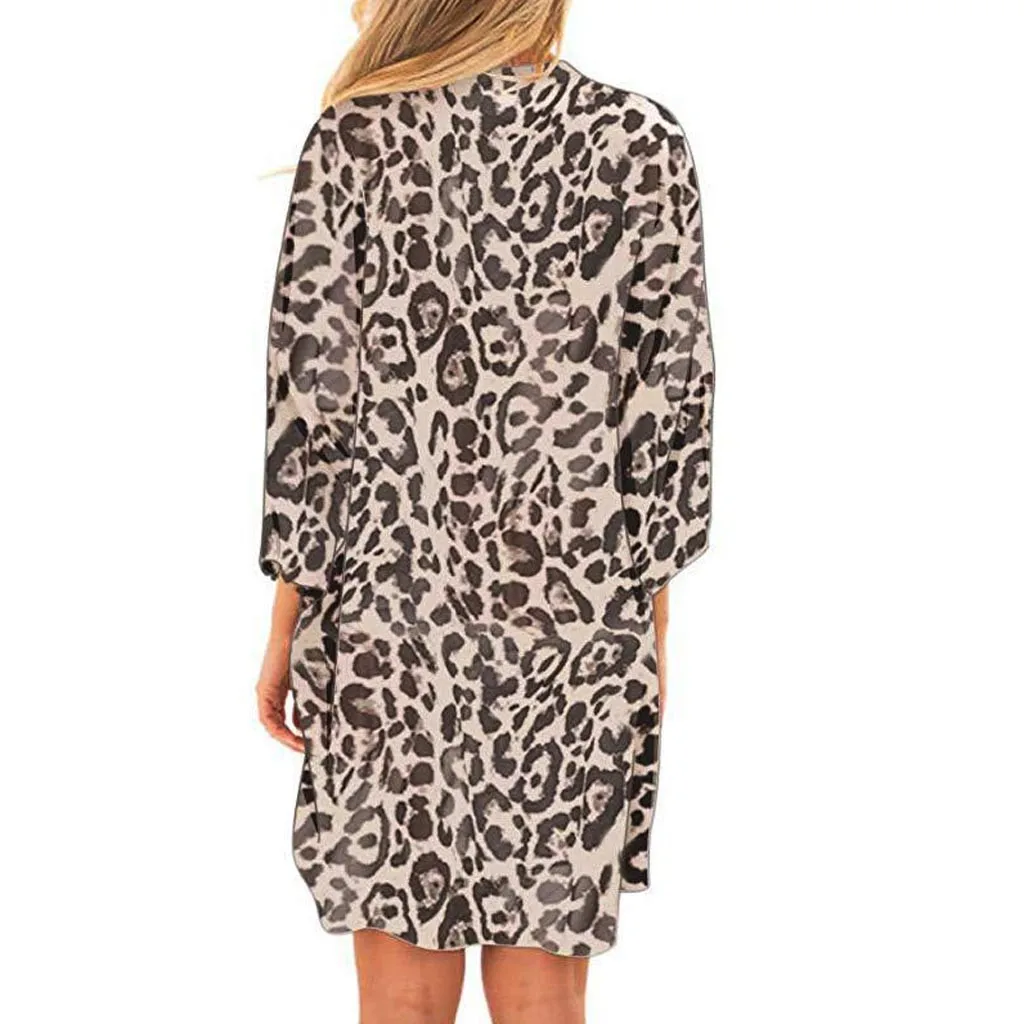 Femei Leopard de Imprimare Acoperă Casual, Costum de Baie Acoperă-Up Bluza Bluze Chimono Bikini Cardigan Scurte Acoperi combinezon homme pareo#30